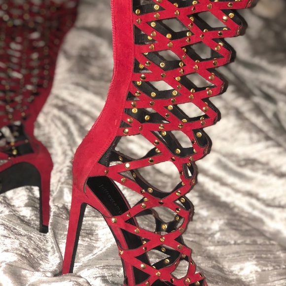 Red studded thigh high boots - Picture 5 of 9